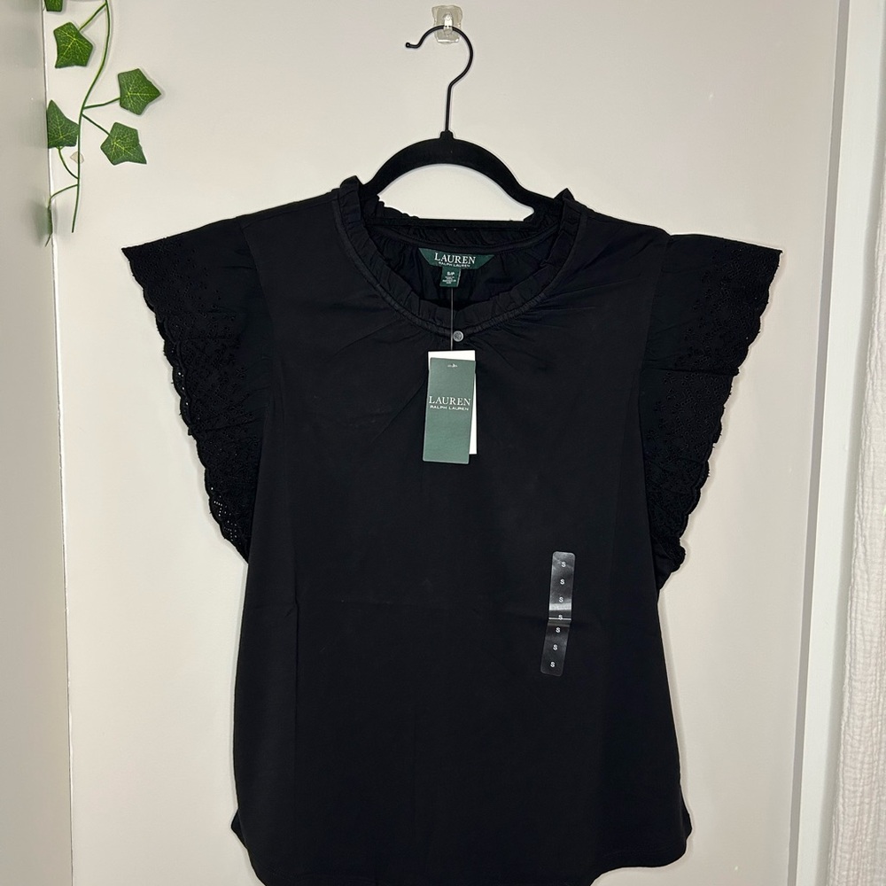 Ralph Lauren Black Lace Sleeve Top